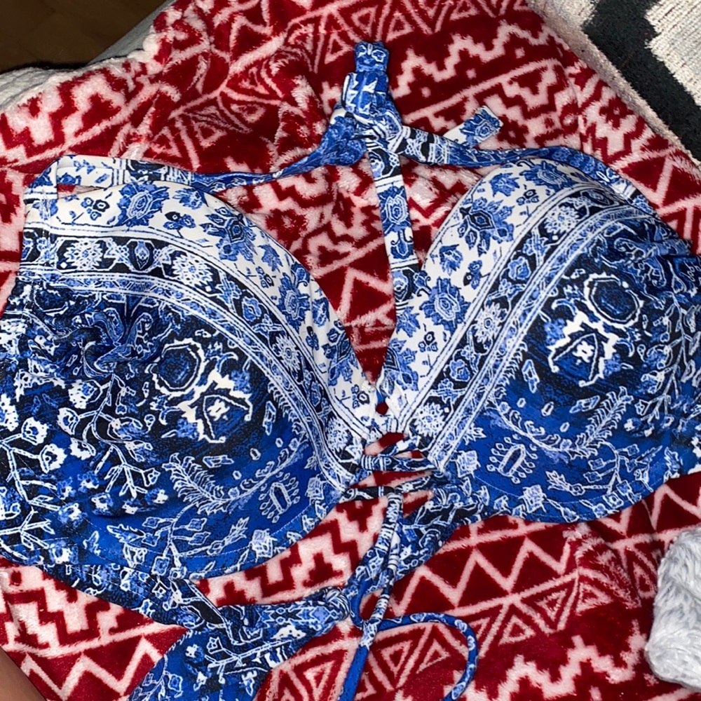 blue and white swim bikini